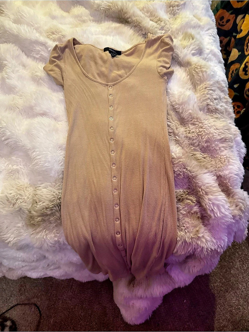 Forever 21 Ribbed Button-Front Midi Dress in Pink